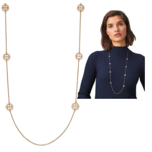 Tory Burch Gold Miller Pave Long Necklace
